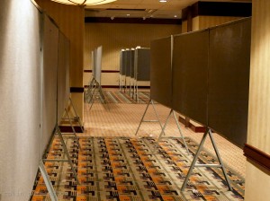 Dark poster session room