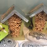 Mason bee house with honey bee drawing