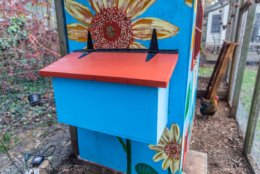 Nesting box on exterior of chicken coop