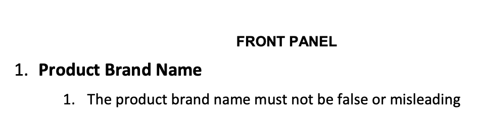 Screen shot of AAPCO rule on misleading brand names